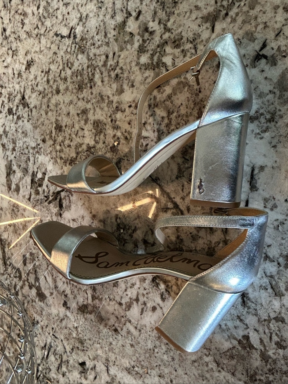 Sam Edelman Daniella Soft Silver Ankle-Strap Heels - Picture 6 of 9